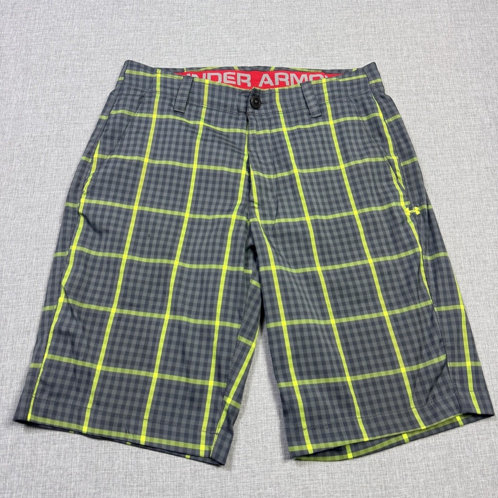 Under Armour Golf Plaid Shorts Mens 32 Gray Polyester Spandex 10" Inseam